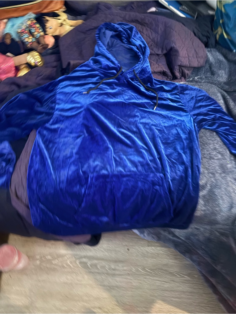 Velvet Royal Blue Hoodie - Plush Pullover with matching drawstring pants.